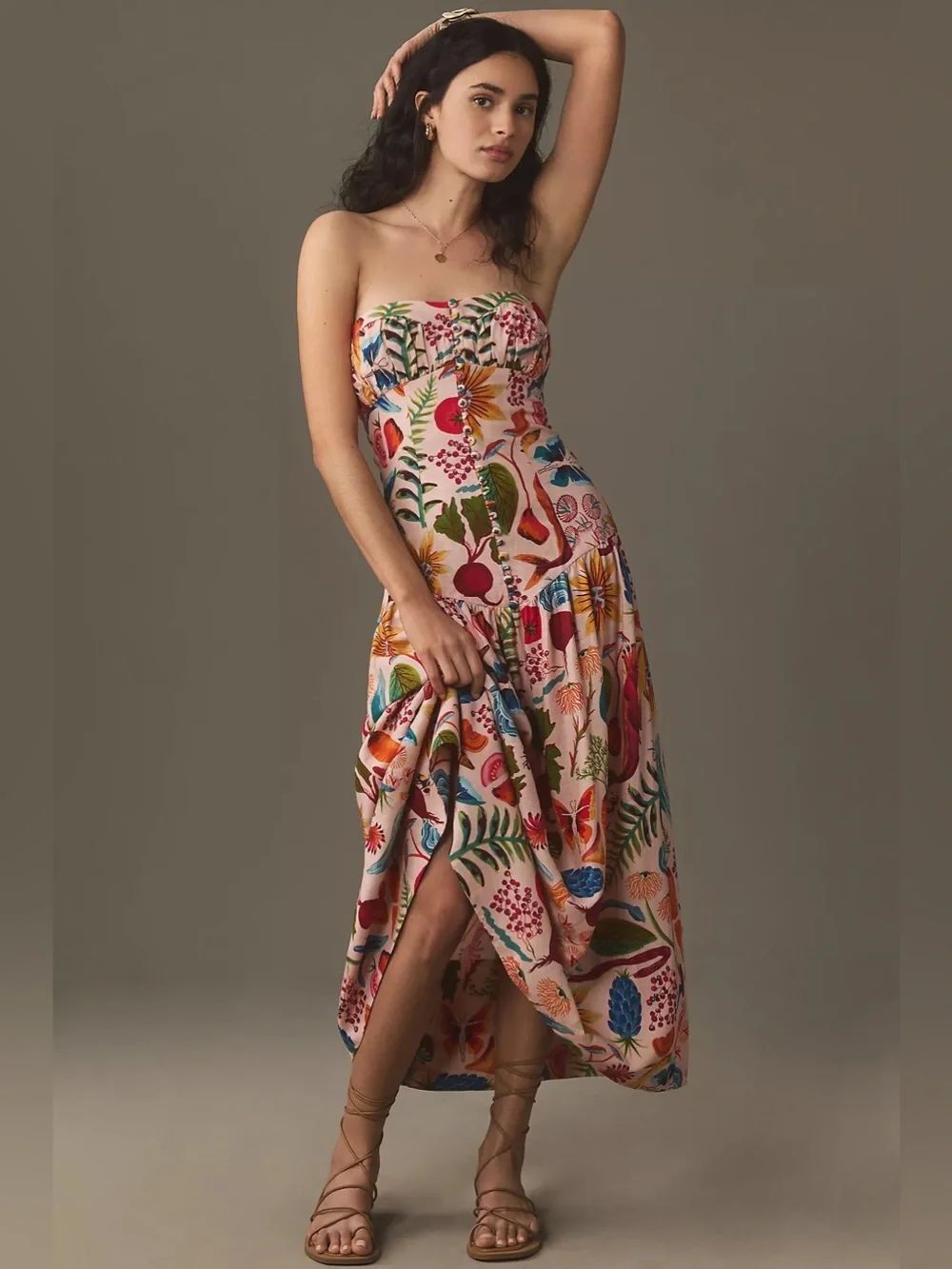 Farm Rio Bright Farm Strapless Linen Dress Size Xs